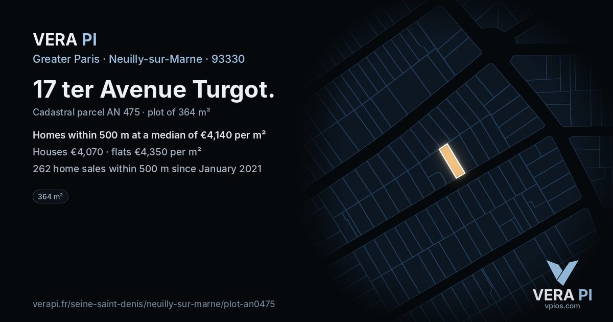 17 ter Avenue Turgot, Neuilly-sur-Marne at night – the plot lit, the parcels around coloured by the prices near them