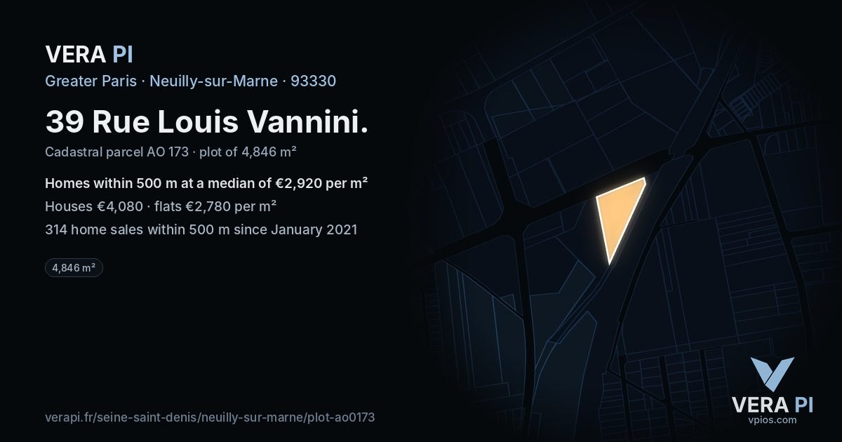 39 Rue Louis Vannini, Neuilly-sur-Marne at night – the plot lit, the parcels around coloured by the prices near them
