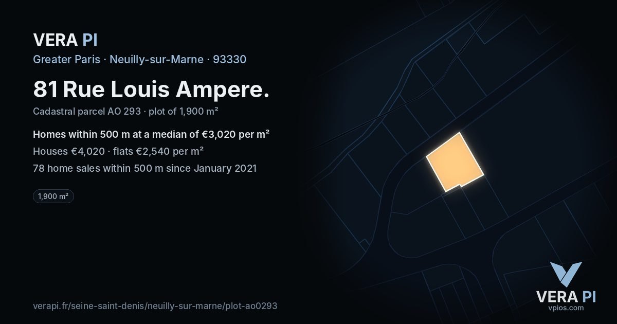 81 Rue Louis Ampere, Neuilly-sur-Marne at night – the plot lit, the parcels around coloured by the prices near them