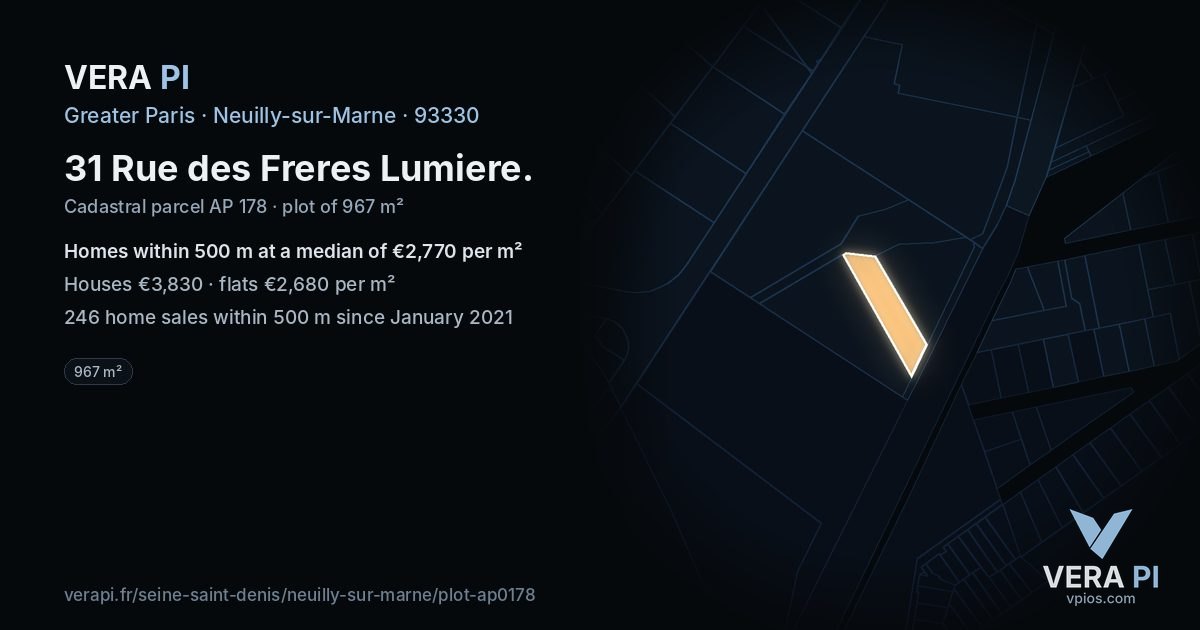 31 Rue des Freres Lumiere, Neuilly-sur-Marne at night – the plot lit, the parcels around coloured by the prices near them