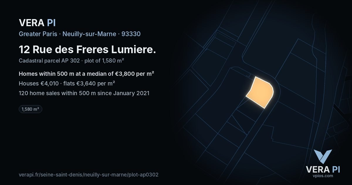 12 Rue des Freres Lumiere, Neuilly-sur-Marne at night – the plot lit, the parcels around coloured by the prices near them