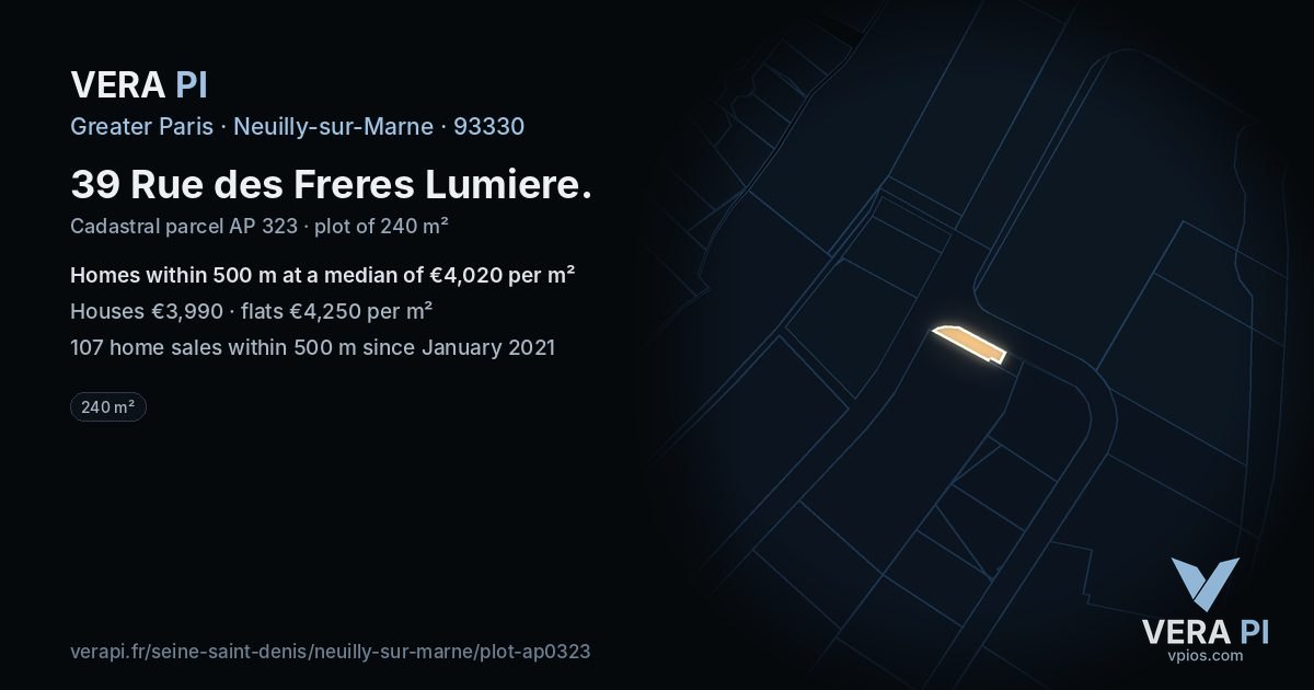 39 Rue des Freres Lumiere, Neuilly-sur-Marne at night – the plot lit, the parcels around coloured by the prices near them