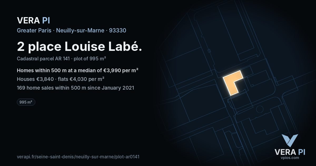 2 place Louise Labé, Neuilly-sur-Marne at night – the plot lit, the parcels around coloured by the prices near them