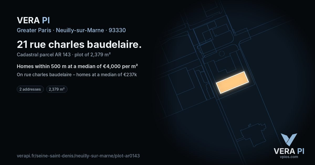 21 rue charles baudelaire, Neuilly-sur-Marne at night – the plot lit, the parcels around coloured by the prices near them