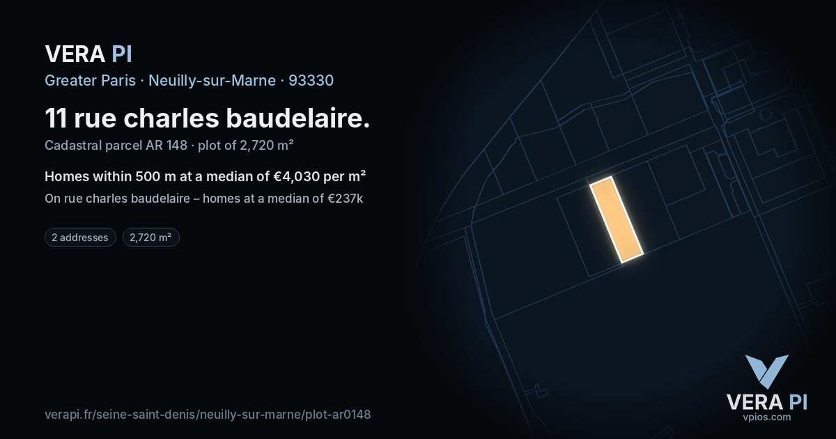 11 rue charles baudelaire, Neuilly-sur-Marne at night – the plot lit, the parcels around coloured by the prices near them