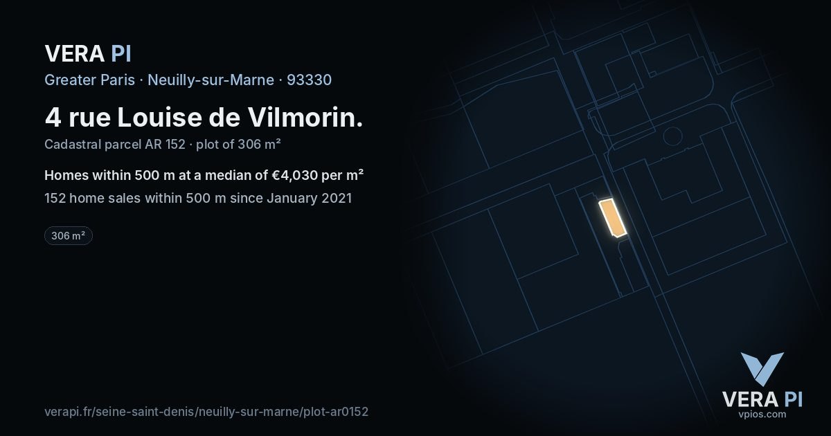 4 rue Louise de Vilmorin, Neuilly-sur-Marne at night – the plot lit, the parcels around coloured by the prices near them