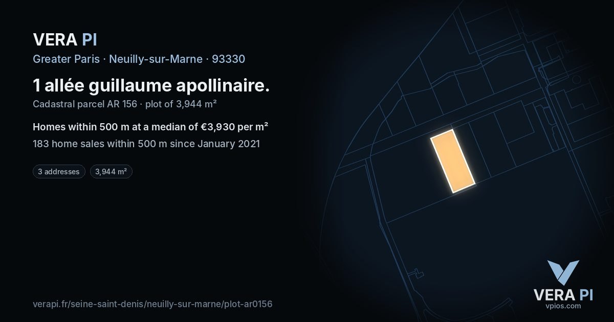 1 allée guillaume apollinaire, Neuilly-sur-Marne at night – the plot lit, the parcels around coloured by the prices near them