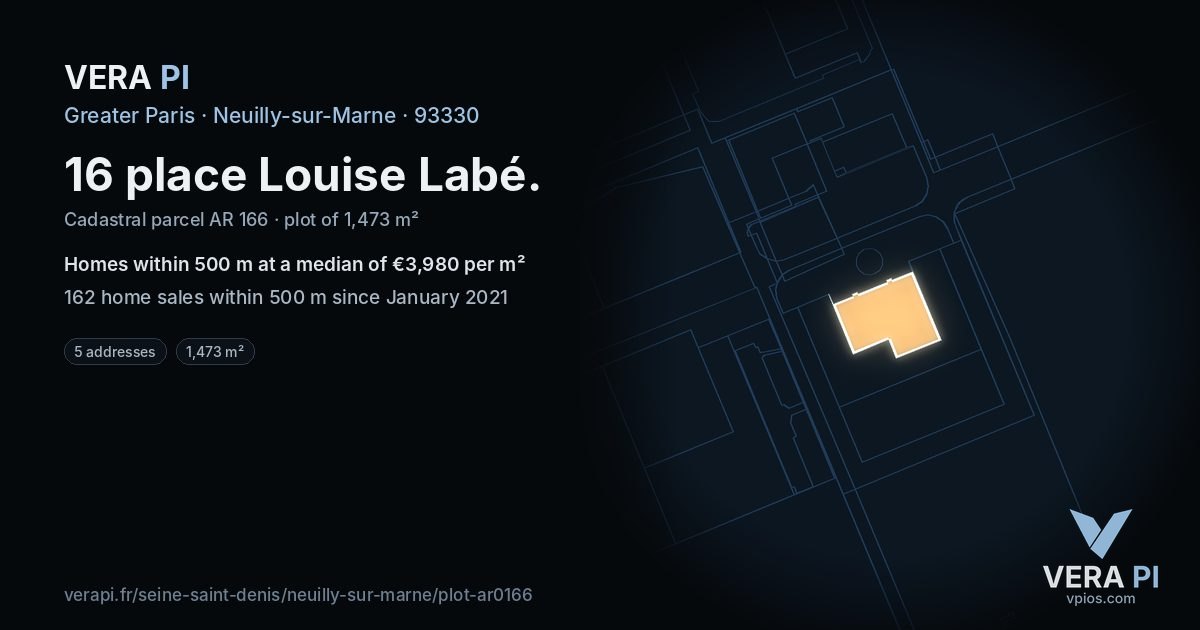 16 place Louise Labé, Neuilly-sur-Marne at night – the plot lit, the parcels around coloured by the prices near them