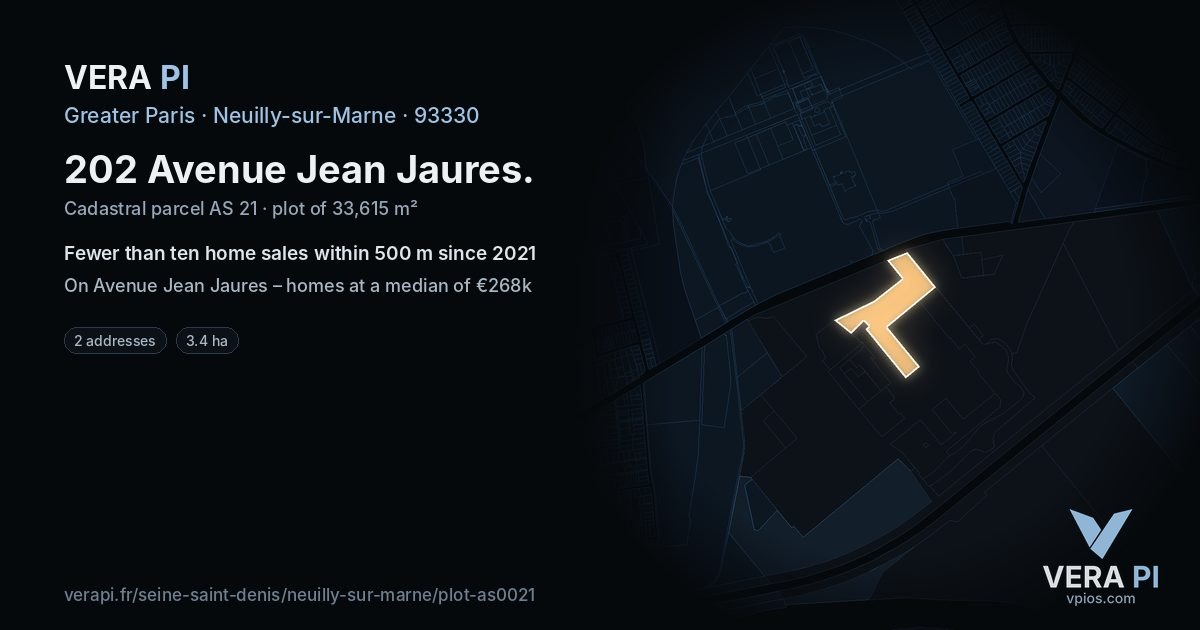 202 Avenue Jean Jaures, Neuilly-sur-Marne at night – the plot lit, the parcels around coloured by the prices near them