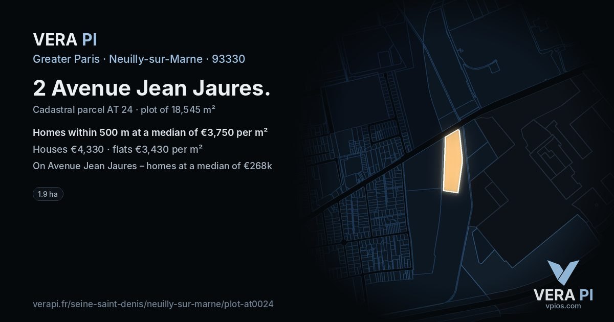 2 Avenue Jean Jaures, Neuilly-sur-Marne at night – the plot lit, the parcels around coloured by the prices near them