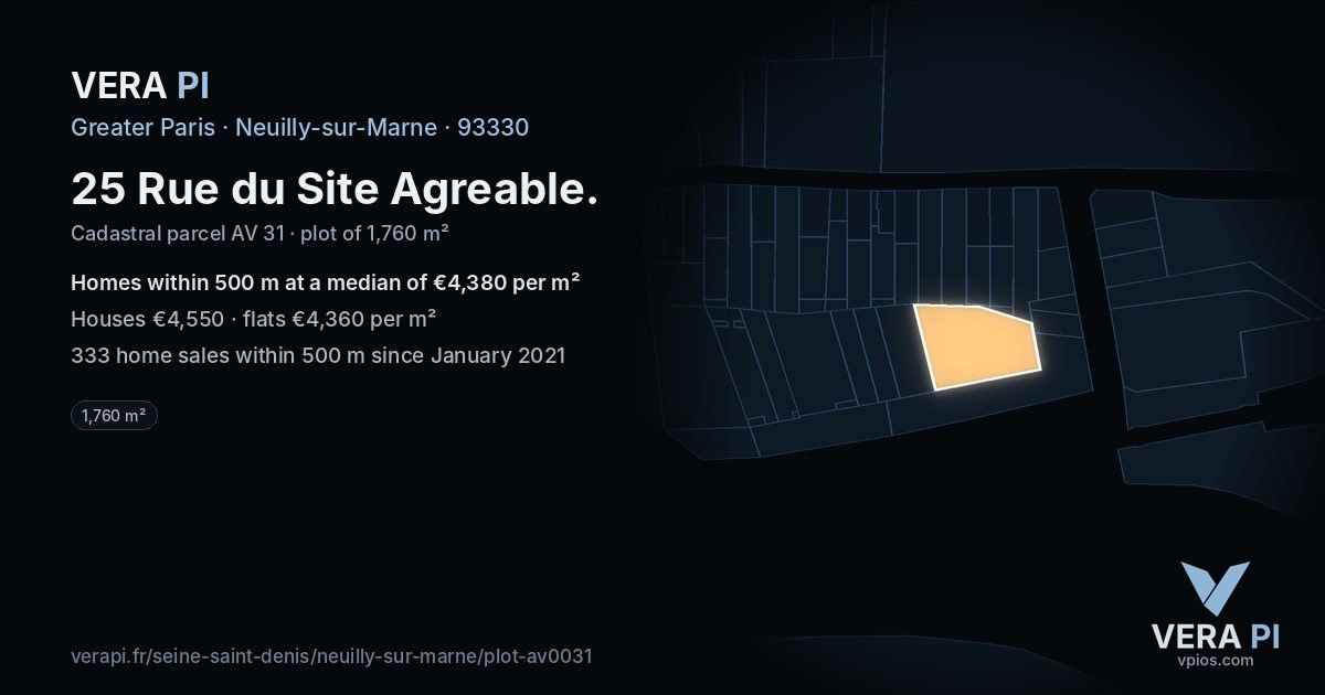 25 Rue du Site Agreable, Neuilly-sur-Marne at night – the plot lit, the parcels around coloured by the prices near them