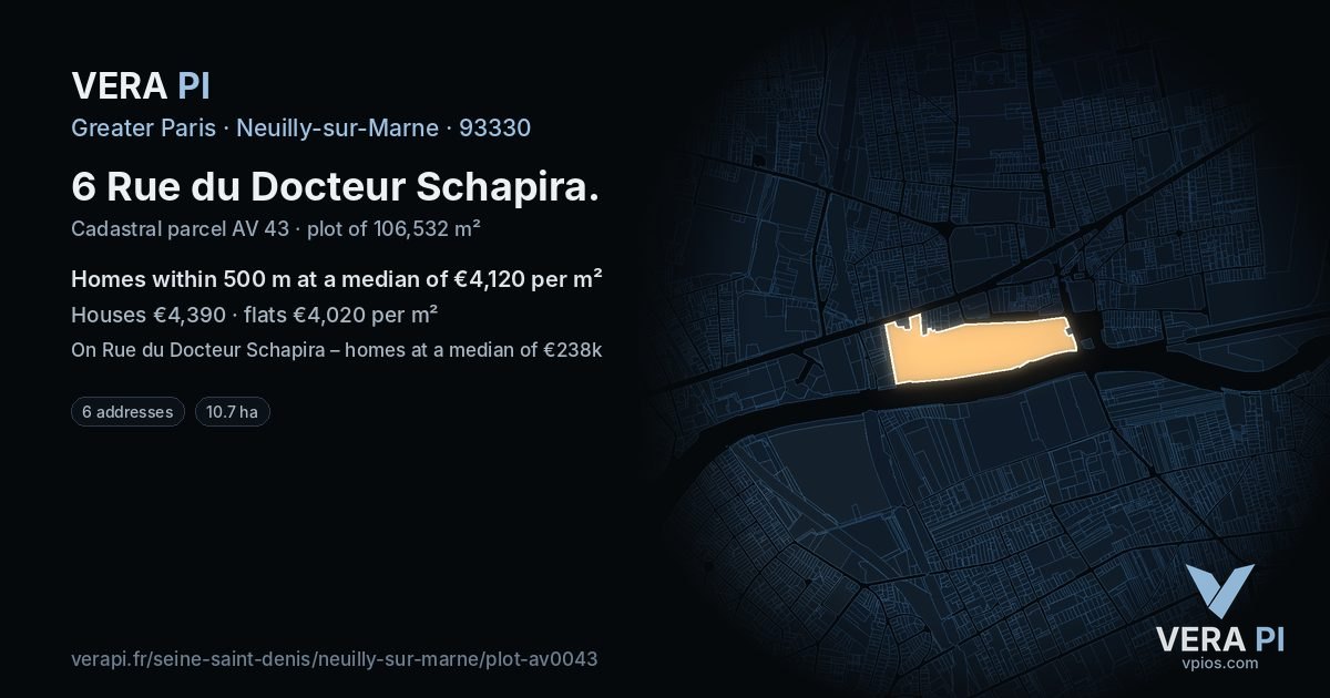 6 Rue du Docteur Schapira, Neuilly-sur-Marne at night – the plot lit, the parcels around coloured by the prices near them