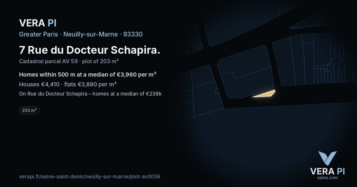 7 Rue du Docteur Schapira, Neuilly-sur-Marne at night – the plot lit, the parcels around coloured by the prices near them