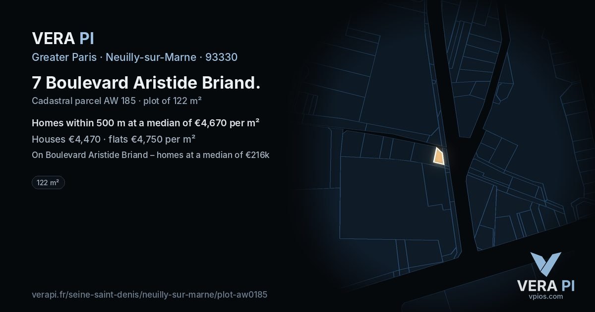 7 Boulevard Aristide Briand, Neuilly-sur-Marne at night – the plot lit, the parcels around coloured by the prices near them