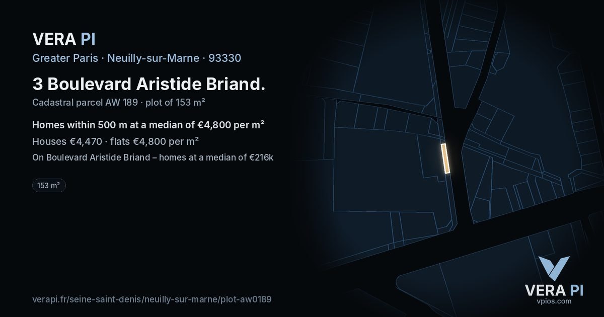 3 Boulevard Aristide Briand, Neuilly-sur-Marne at night – the plot lit, the parcels around coloured by the prices near them