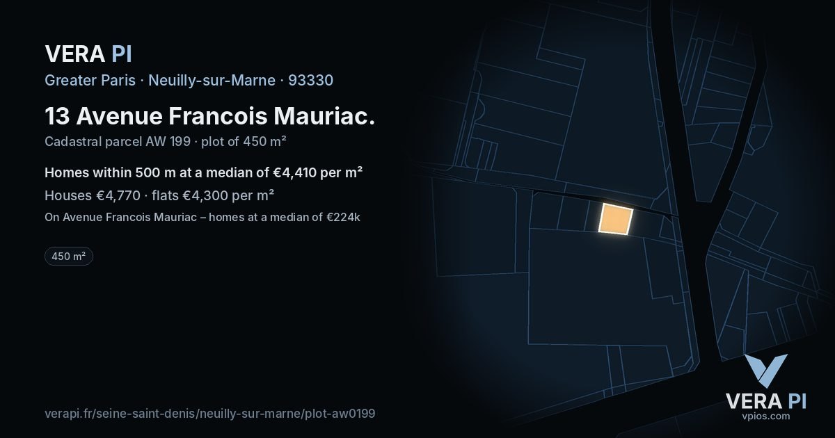 13 Avenue Francois Mauriac, Neuilly-sur-Marne at night – the plot lit, the parcels around coloured by the prices near them