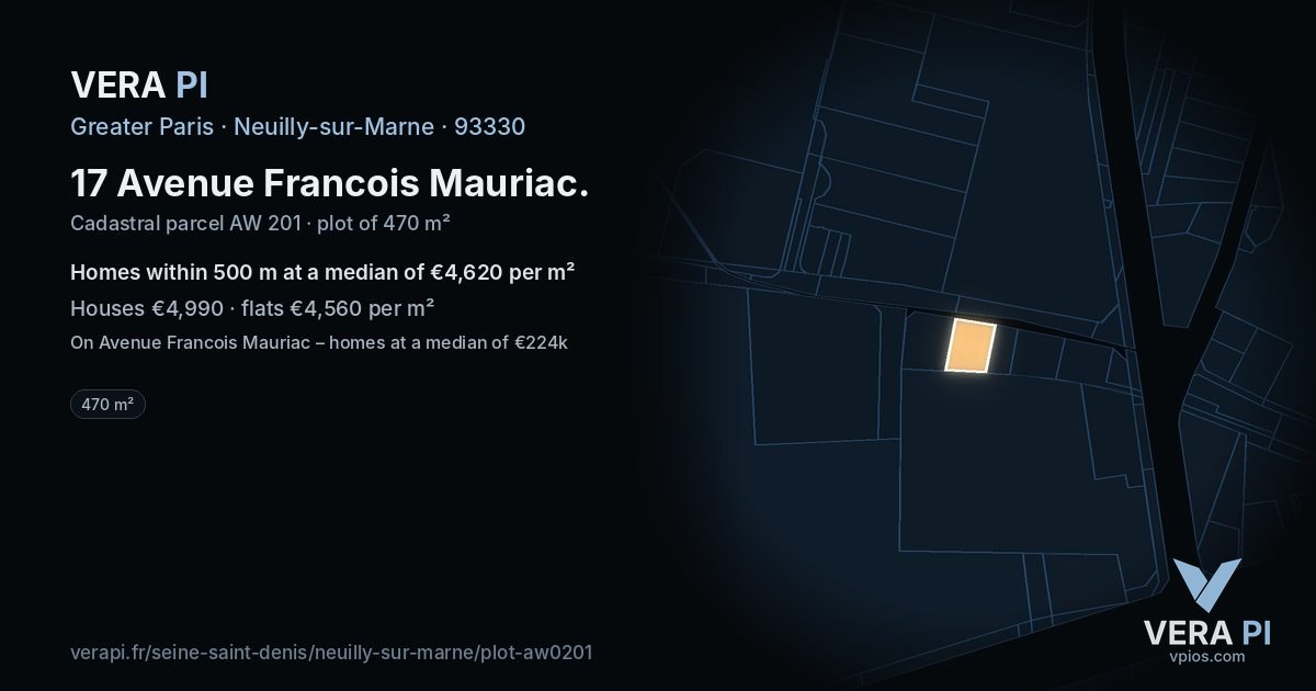 17 Avenue Francois Mauriac, Neuilly-sur-Marne at night – the plot lit, the parcels around coloured by the prices near them