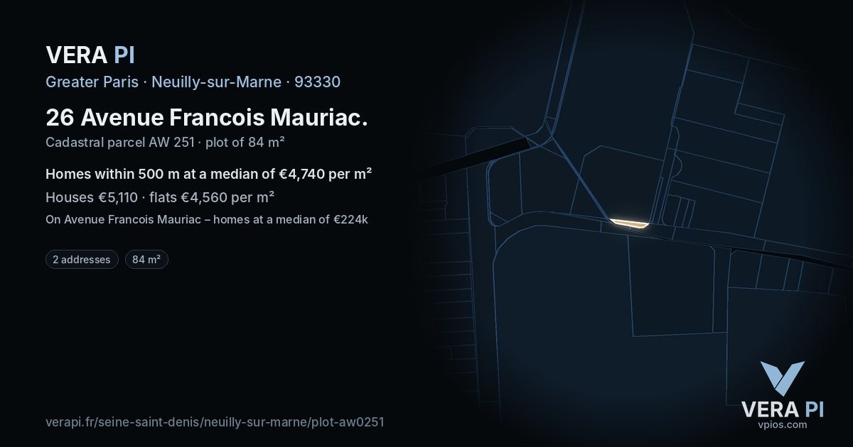 26 Avenue Francois Mauriac, Neuilly-sur-Marne at night – the plot lit, the parcels around coloured by the prices near them