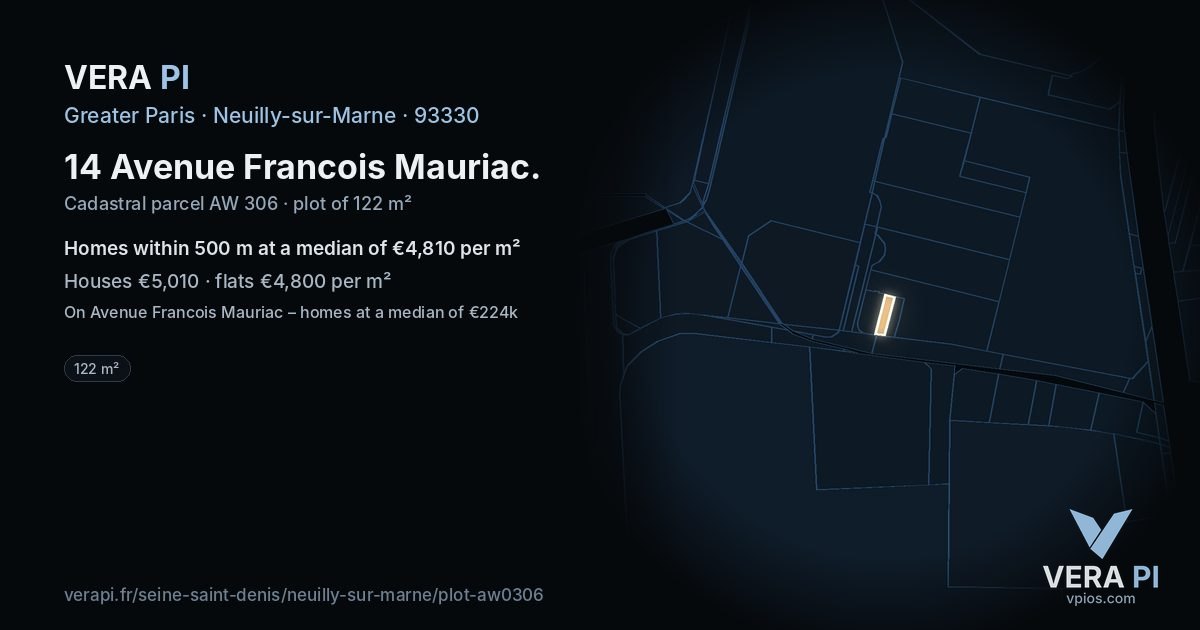 14 Avenue Francois Mauriac, Neuilly-sur-Marne at night – the plot lit, the parcels around coloured by the prices near them