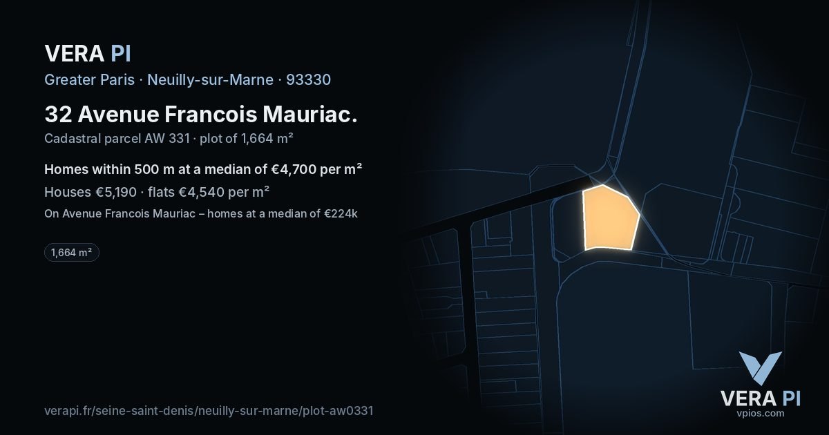 32 Avenue Francois Mauriac, Neuilly-sur-Marne at night – the plot lit, the parcels around coloured by the prices near them