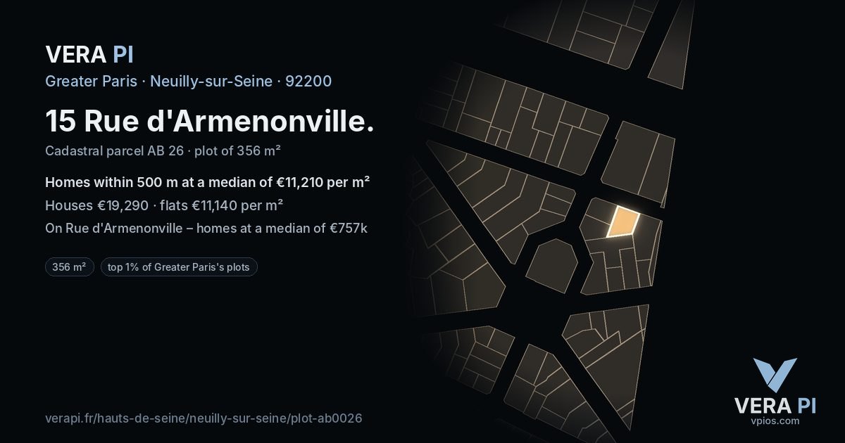 15 Rue d'Armenonville, Neuilly-sur-Seine at night – the plot lit, the parcels around coloured by the prices near them