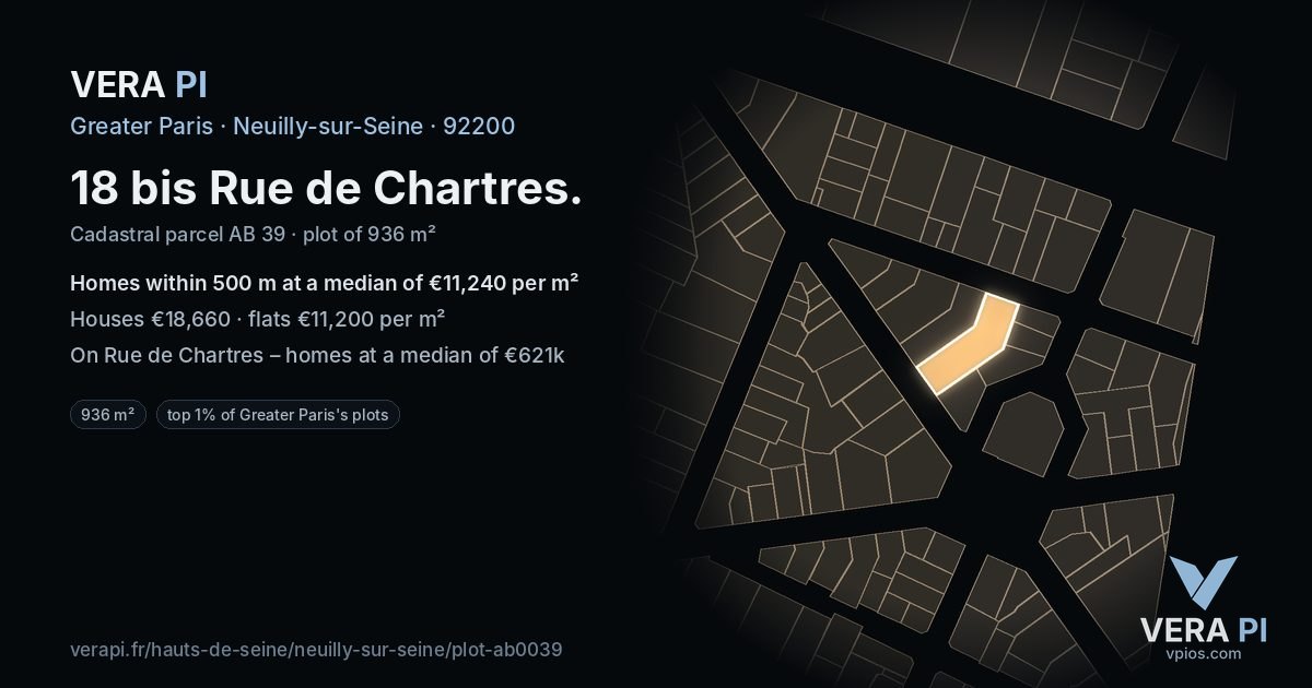 18 bis Rue de Chartres, Neuilly-sur-Seine at night – the plot lit, the parcels around coloured by the prices near them