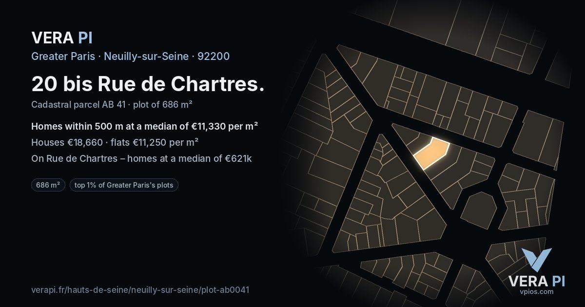 20 bis Rue de Chartres, Neuilly-sur-Seine at night – the plot lit, the parcels around coloured by the prices near them