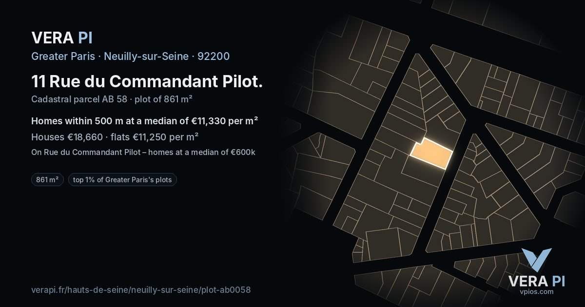 11 Rue du Commandant Pilot, Neuilly-sur-Seine at night – the plot lit, the parcels around coloured by the prices near them