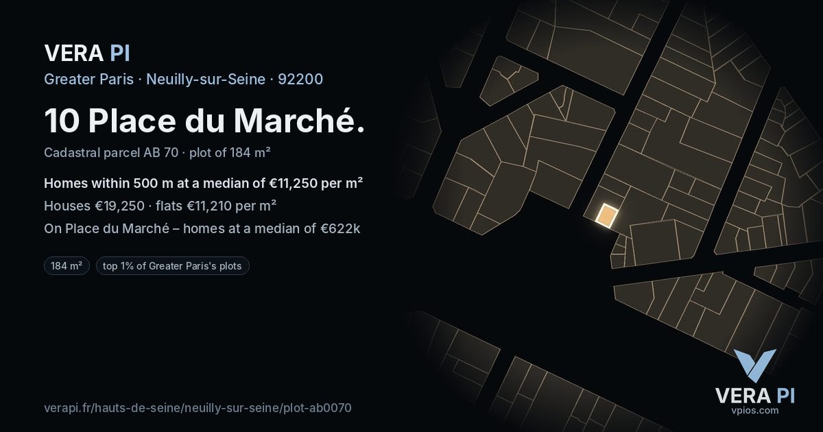 10 Place du Marché, Neuilly-sur-Seine at night – the plot lit, the parcels around coloured by the prices near them