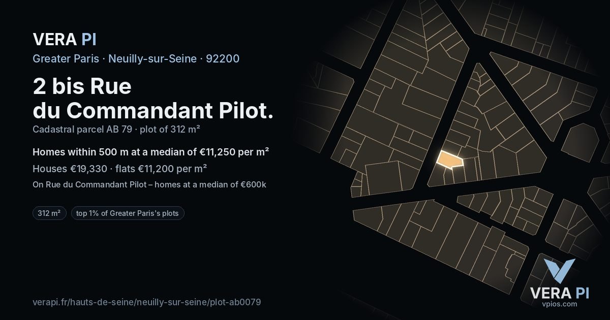 2 bis Rue du Commandant Pilot, Neuilly-sur-Seine at night – the plot lit, the parcels around coloured by the prices near them