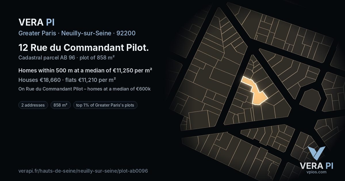 12 Rue du Commandant Pilot, Neuilly-sur-Seine at night – the plot lit, the parcels around coloured by the prices near them