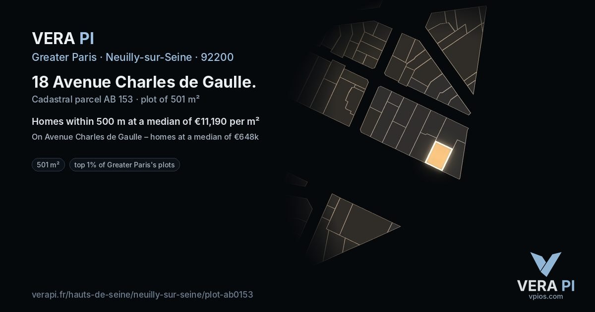18 Avenue Charles de Gaulle, Neuilly-sur-Seine at night – the plot lit, the parcels around coloured by the prices near them