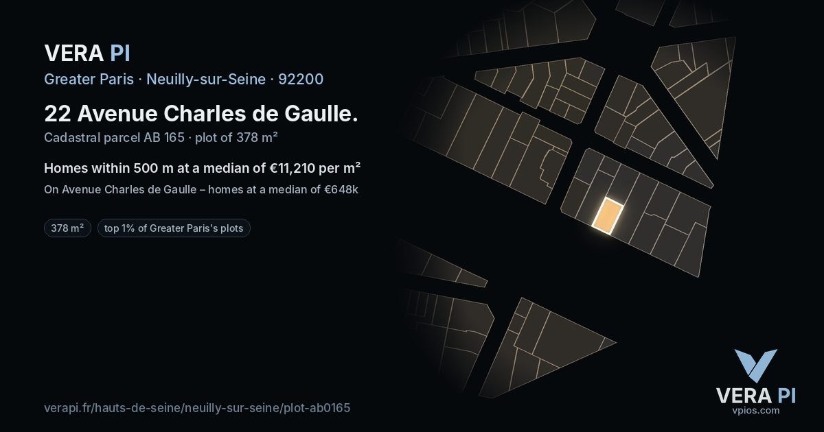 22 Avenue Charles de Gaulle, Neuilly-sur-Seine at night – the plot lit, the parcels around coloured by the prices near them