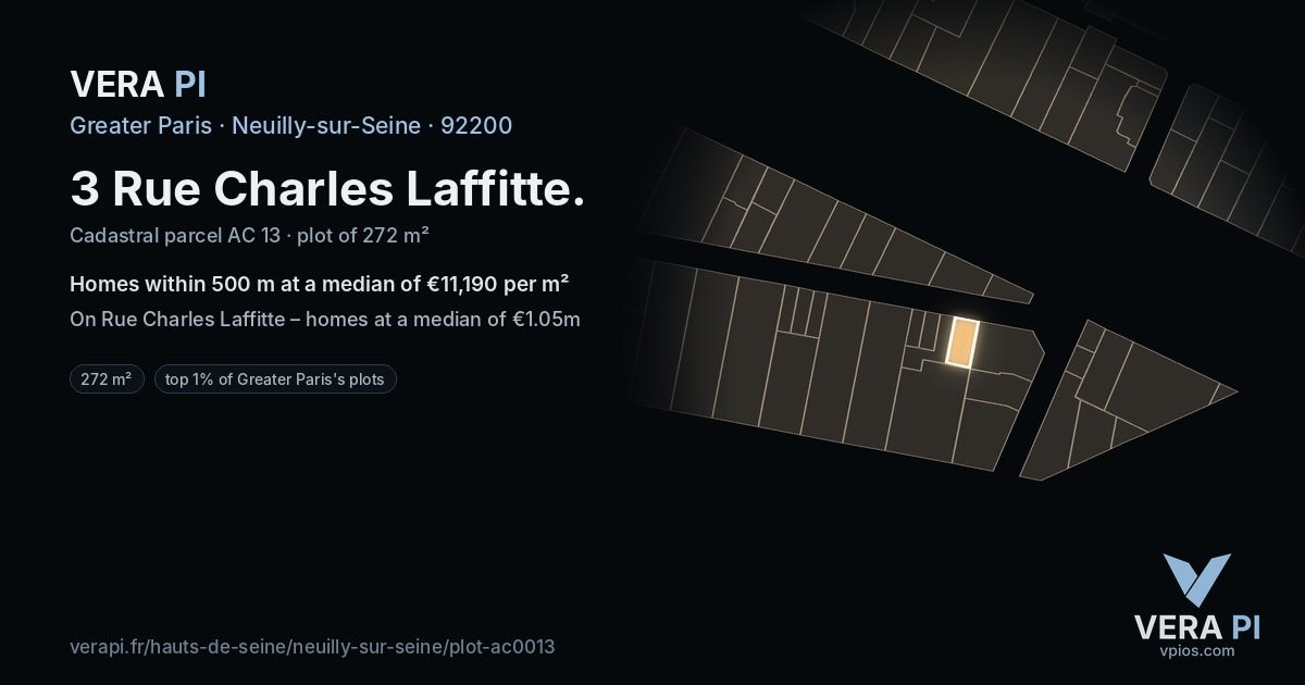 3 Rue Charles Laffitte, Neuilly-sur-Seine at night – the plot lit, the parcels around coloured by the prices near them