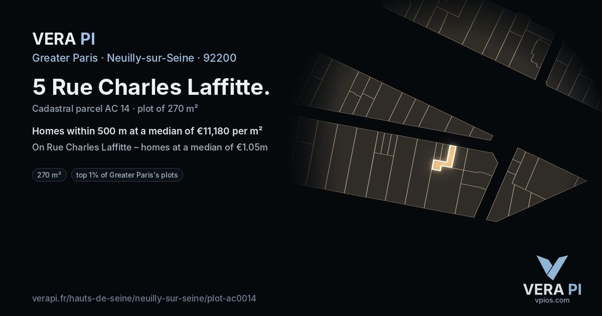 5 Rue Charles Laffitte, Neuilly-sur-Seine at night – the plot lit, the parcels around coloured by the prices near them