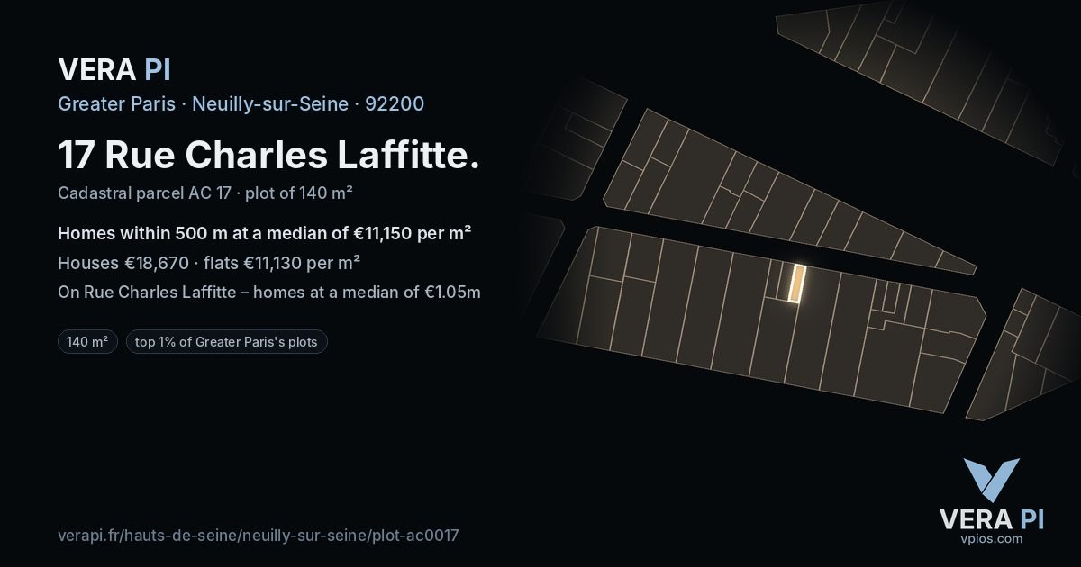 17 Rue Charles Laffitte, Neuilly-sur-Seine at night – the plot lit, the parcels around coloured by the prices near them