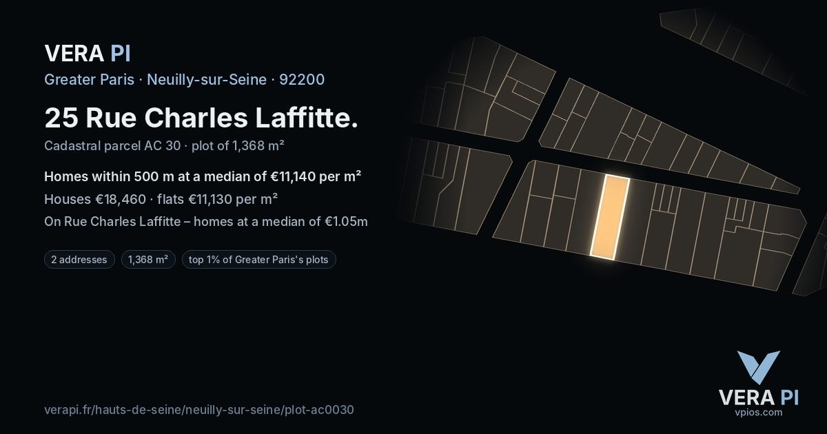 25 Rue Charles Laffitte, Neuilly-sur-Seine at night – the plot lit, the parcels around coloured by the prices near them
