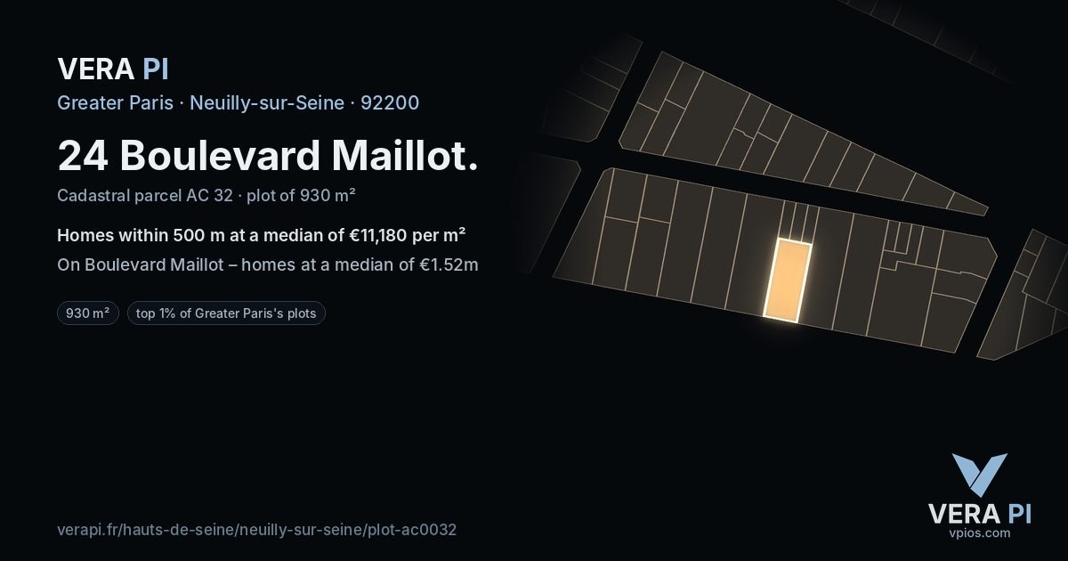 24 Boulevard Maillot, Neuilly-sur-Seine at night – the plot lit, the parcels around coloured by the prices near them