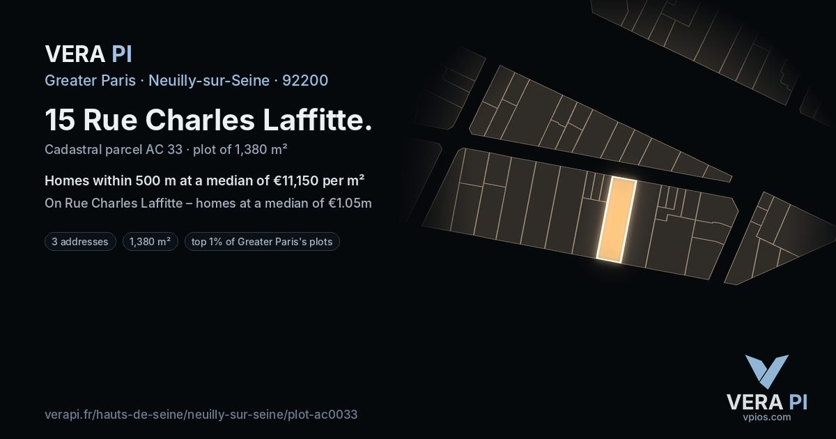 15 Rue Charles Laffitte, Neuilly-sur-Seine at night – the plot lit, the parcels around coloured by the prices near them