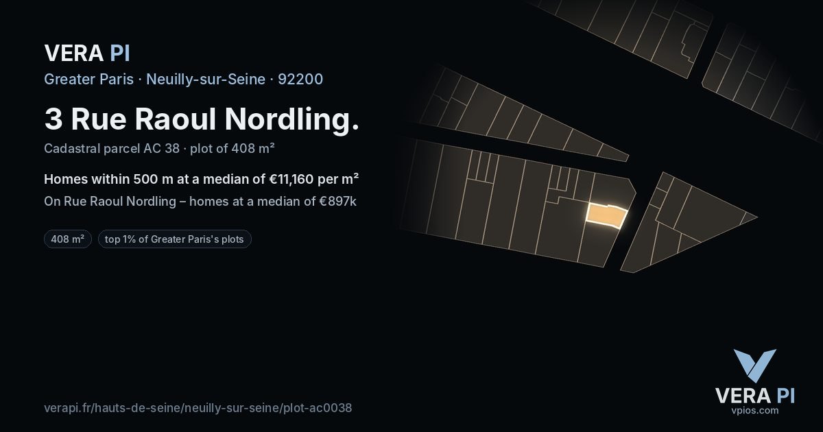 3 Rue Raoul Nordling, Neuilly-sur-Seine at night – the plot lit, the parcels around coloured by the prices near them