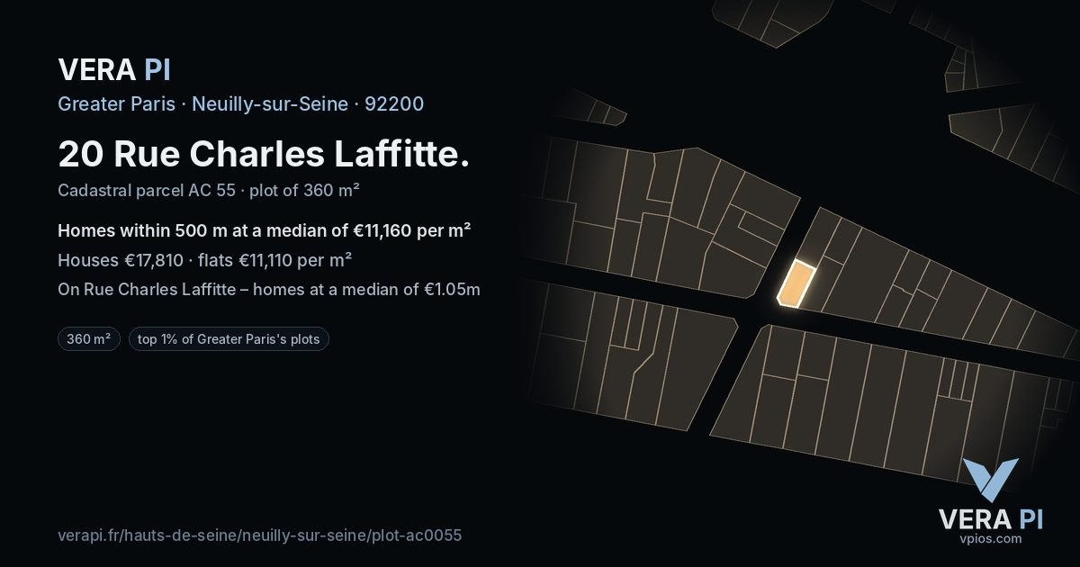 20 Rue Charles Laffitte, Neuilly-sur-Seine at night – the plot lit, the parcels around coloured by the prices near them
