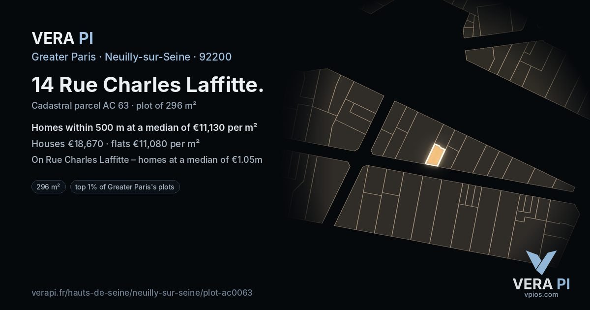 14 Rue Charles Laffitte, Neuilly-sur-Seine at night – the plot lit, the parcels around coloured by the prices near them