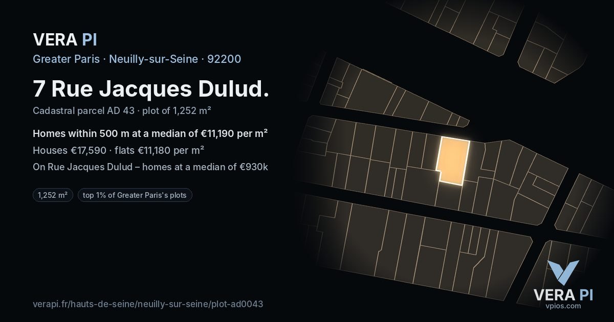 7 Rue Jacques Dulud, Neuilly-sur-Seine at night – the plot lit, the parcels around coloured by the prices near them