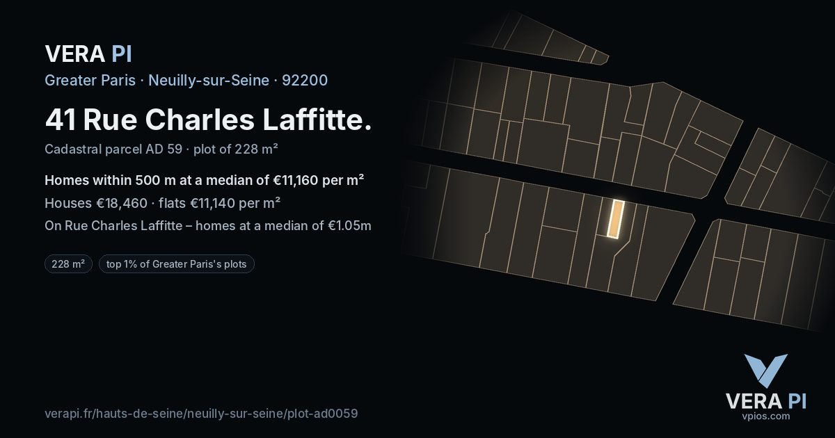 41 Rue Charles Laffitte, Neuilly-sur-Seine at night – the plot lit, the parcels around coloured by the prices near them