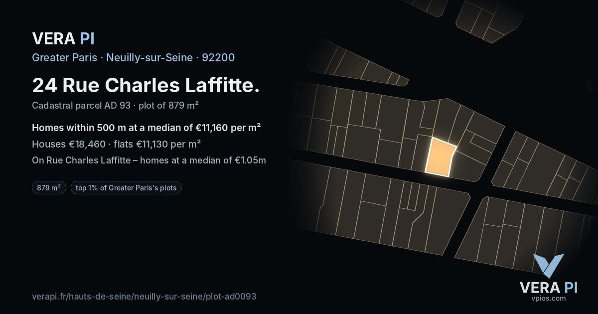 24 Rue Charles Laffitte, Neuilly-sur-Seine at night – the plot lit, the parcels around coloured by the prices near them