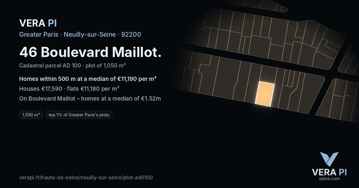 46 Boulevard Maillot, Neuilly-sur-Seine at night – the plot lit, the parcels around coloured by the prices near them
