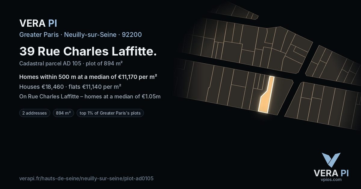 39 Rue Charles Laffitte, Neuilly-sur-Seine at night – the plot lit, the parcels around coloured by the prices near them