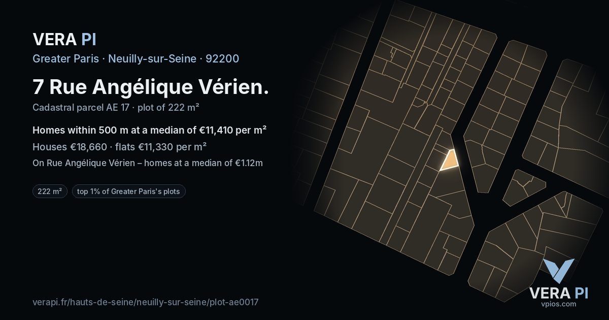 7 Rue Angélique Vérien, Neuilly-sur-Seine at night – the plot lit, the parcels around coloured by the prices near them