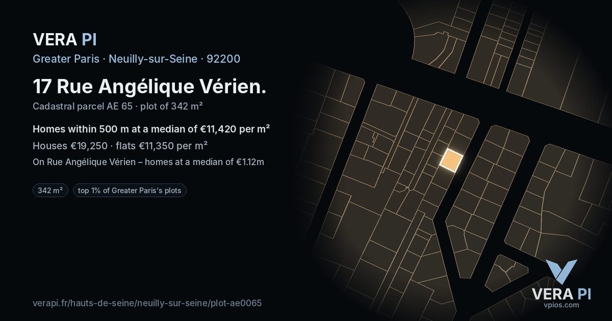 17 Rue Angélique Vérien, Neuilly-sur-Seine at night – the plot lit, the parcels around coloured by the prices near them