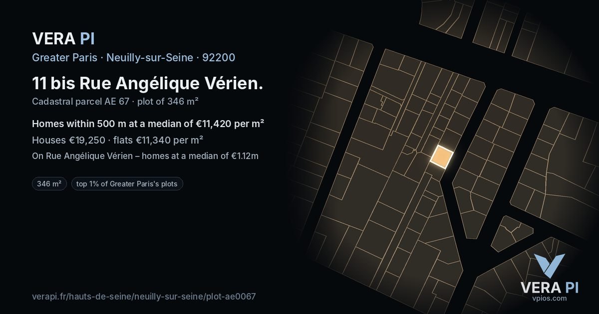 11 bis Rue Angélique Vérien, Neuilly-sur-Seine at night – the plot lit, the parcels around coloured by the prices near them